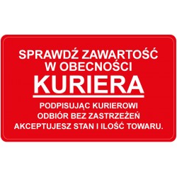 Etykiety Naklejki Transportowe "SPRAWDŹ ZAWARTOŚĆ W OBECNOŚCI KURIERA" 500 szt.