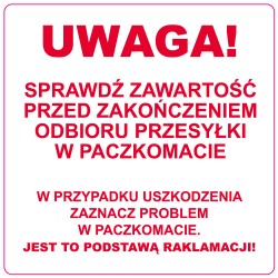 Etykiety Naklejki Transportowe "Sprawdź Zawartość w Paczkomacie" 250 szt.